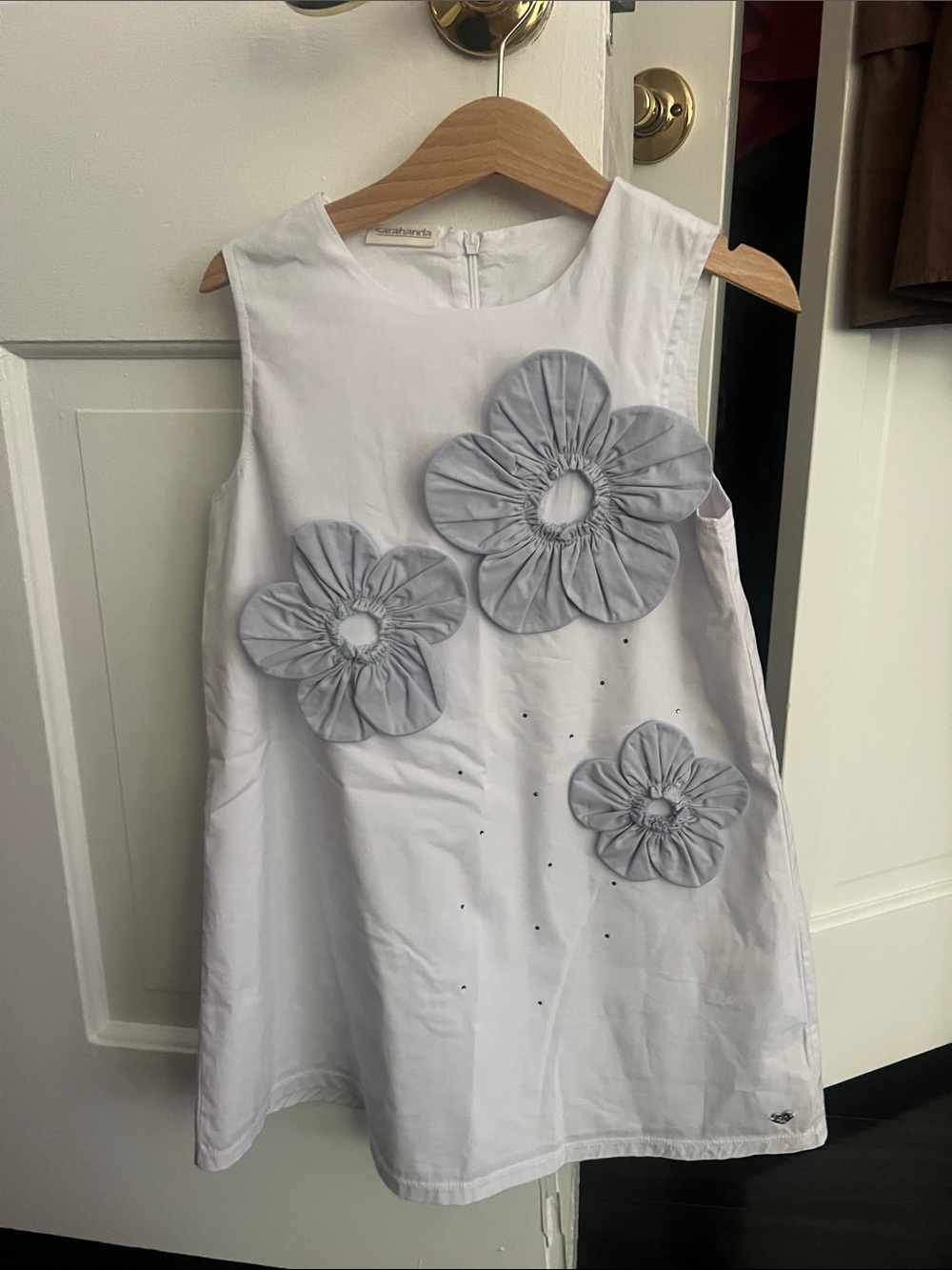 SARABANDA White Sleeveless Dress with Fabric Flower Appliqués